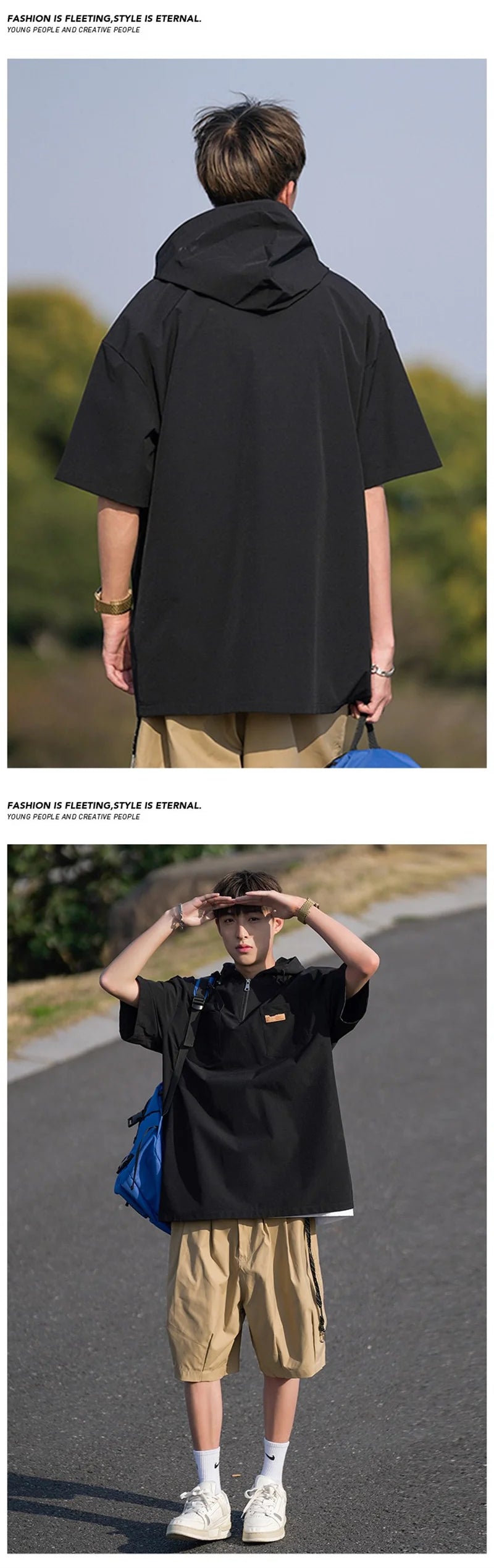 Skatercore Angelcore design – Summer Fashion Hoodie Zipper Cargo T Shirts Mens Loose Short