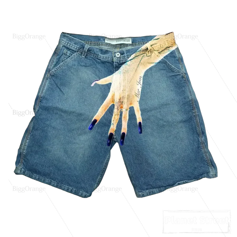 harajuku y2k short baggy jeans palm print graphic pants men fashionstyle denim streetwear gothic sweatpants shorts men clothing streetwear sweatpants