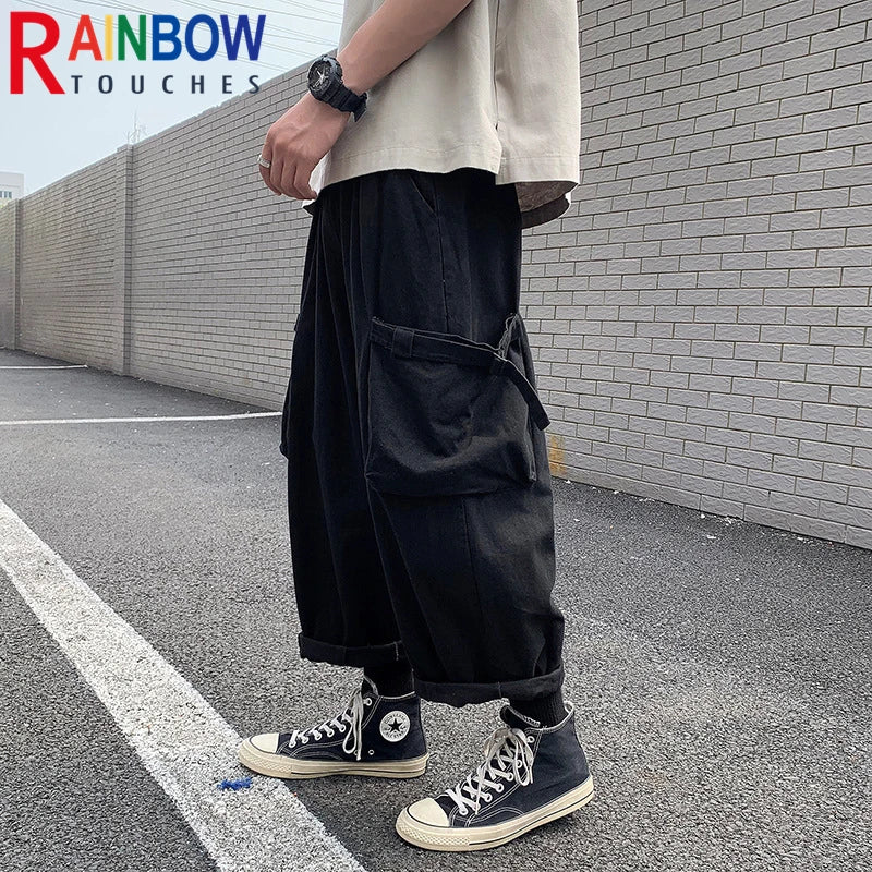 rainbowtouches cargo pants big pocket high street fashion hip hop tide card trousers men loose straight pant superior quality multi-pocket cargos