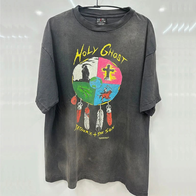 Harajuku Oversized Shirt – Saint Short Sleeve Top Tees Men Woman Best Quality Space Exp – Urban Streetwear for Men & Women