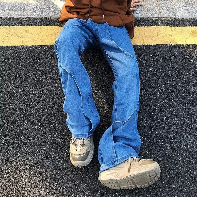 2023 cool design blue gothic baggy men jeans pants y2k clothes korean fashion women straight solid denim trousers pantalon homme unique jeans style 1180