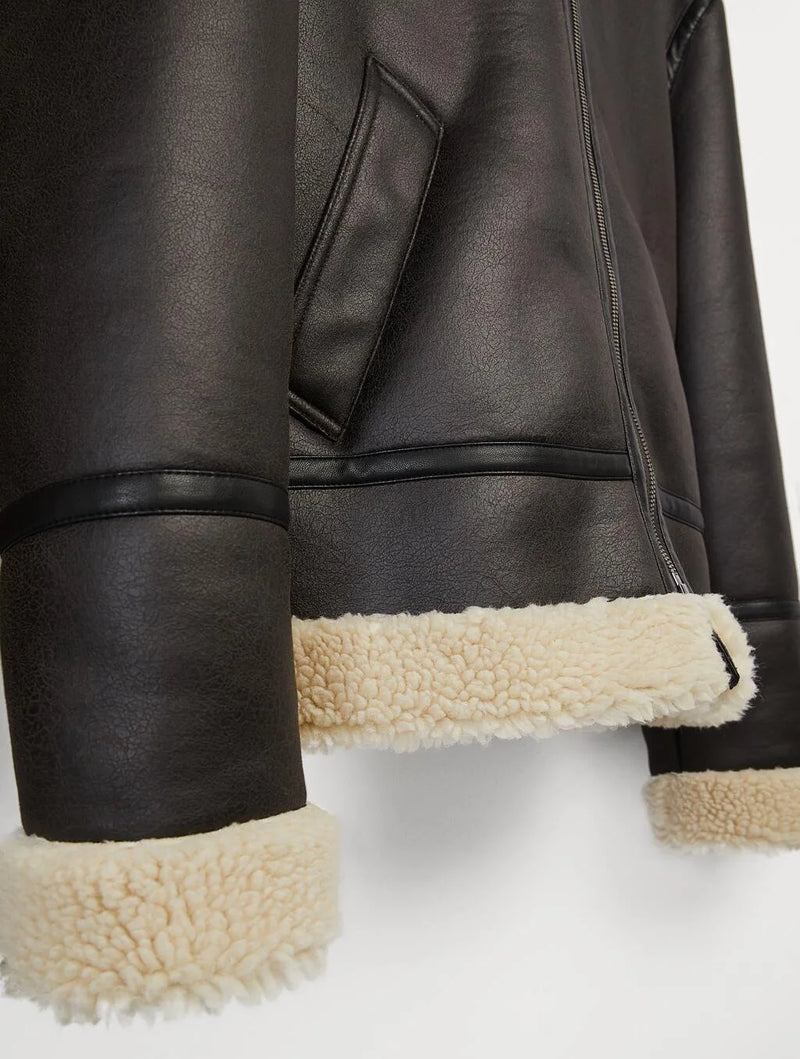 leather varsity coat, fall winter style, men's streetwear fashion, oversized urban jacket, high quality cold-weather coat