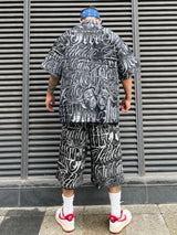 2 pieces sets mens fashion harajuku printed single breasted shirts and drawstring capris short pants joggers new streetwear sets unique joggers style 4434