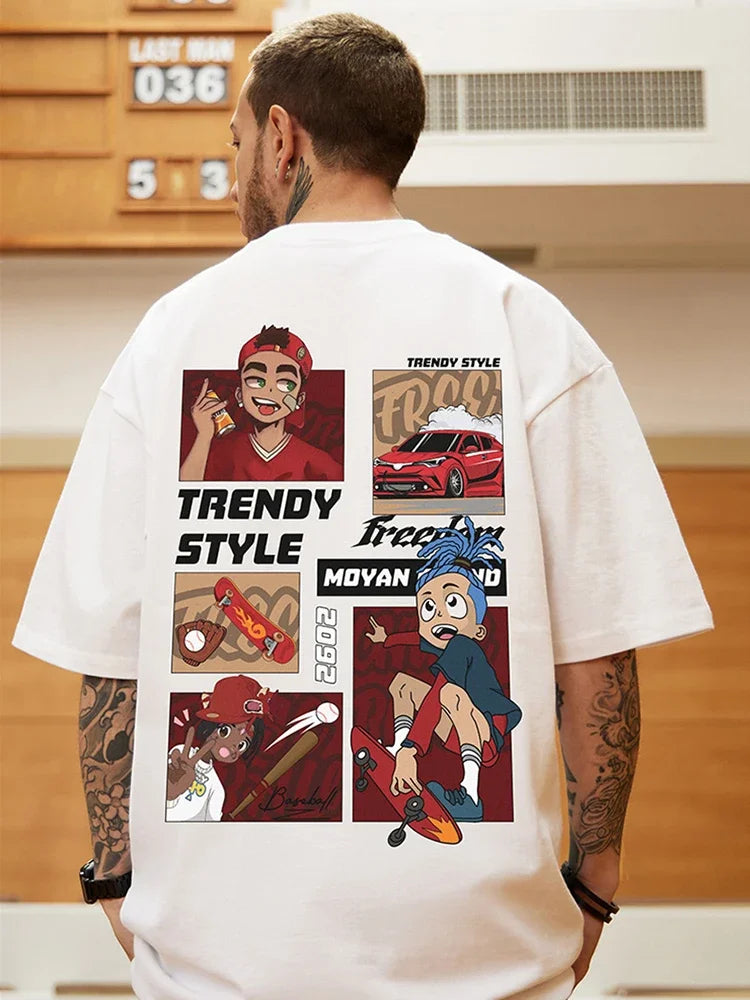 Gothic Vintage anime – Trendy Style Skateboard Boy Graphic Printed T Shirt For Men