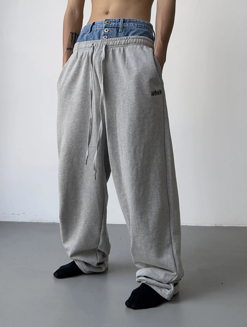 hip hop straight pants spliced button jean elastic waist pants loose trousers unisex casual drewstring sportwear pants joggers unique joggers style 151
