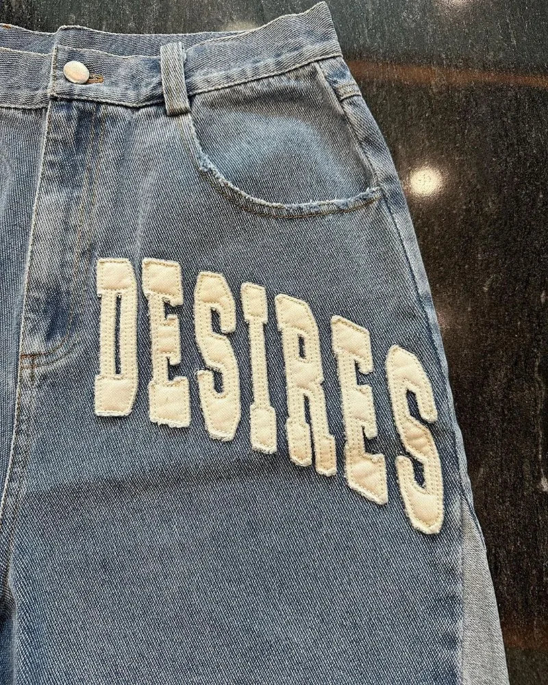 American Retro Fashion Brand Clothing Letter Embroidered Denim Shorts Men Y2k Street Fashion Loose Oversized Shorts Women