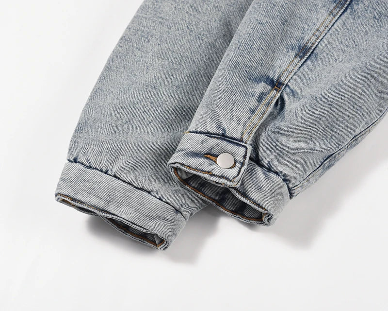 menswear fashion piece featuring high street washed retro kanye jeans thick winter coat lapel pockets oversized mens denim jacket hip hop unisex windbreaker top design – premium quality jacket for men