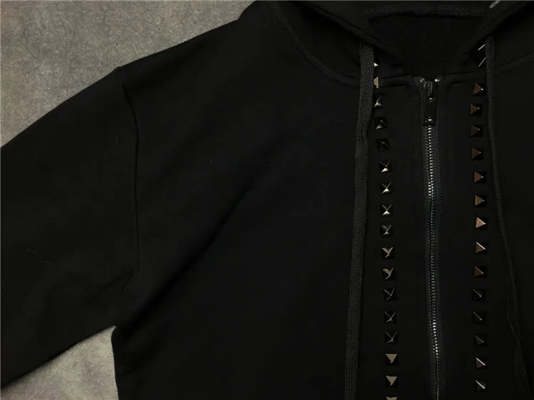 New Luxury Men Novelty Metal Rivets Hoodies Hoody Hooded Sweatshirts V