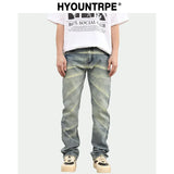 retro striped washed denim jeans flare pants unisex hip hop fashion streetwear harajuku loose straight y2k mens jeans joggers sporty tapered joggers