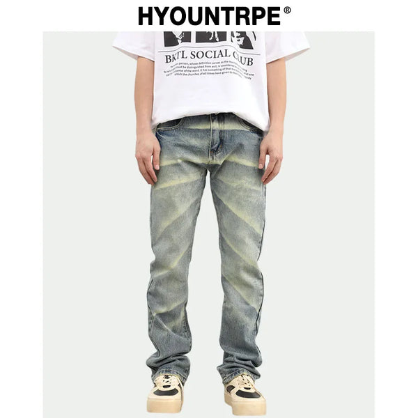 retro striped washed denim jeans flare pants unisex hip hop fashion streetwear harajuku loose straight y2k mens jeans joggers sporty tapered joggers