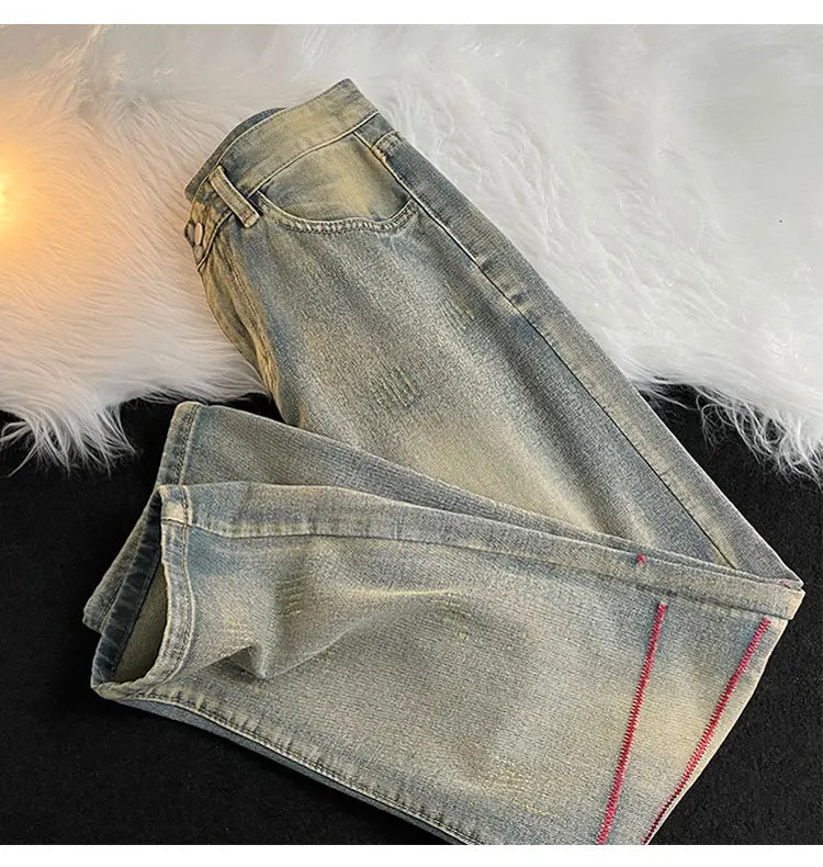 jeans mens spring and autumn retro casual straight leg pants design wide leg long pants cargo pants men unique cargo style 4129