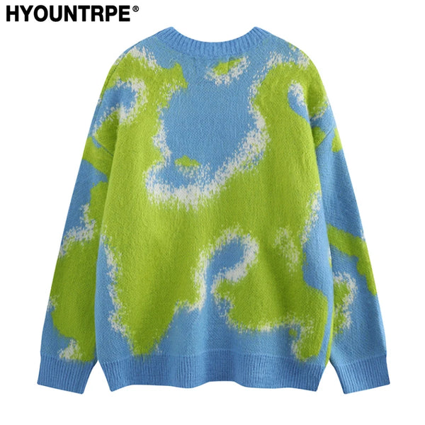 y2k contrast color knitted sweater unisex harajuku sweater casual warm o neck pullover streetwear loose sweaters jumper knitwear - trendy hip hop fashion hoodie, oversized streetwear hoodie, unisex casual winter pullover