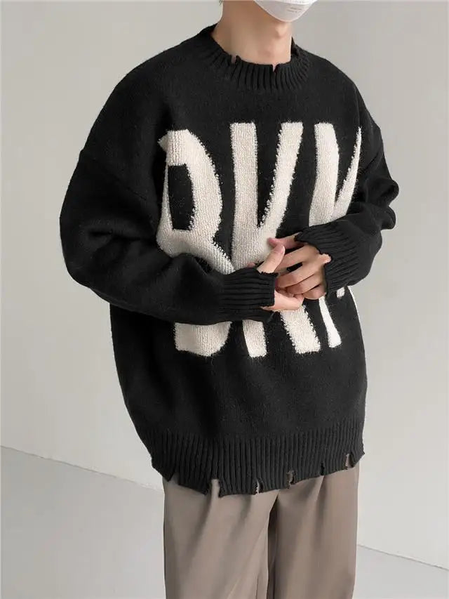 grunge oversized knit streetwear piece for layered look and winter street fits, ideal for men’s fashion and seasonal streetwe