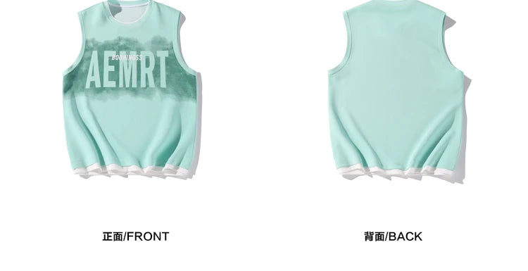 Y2k Oversized shirt – Hip Hop Street Mens Tank Tops Retro Gradient Letter Print Sl