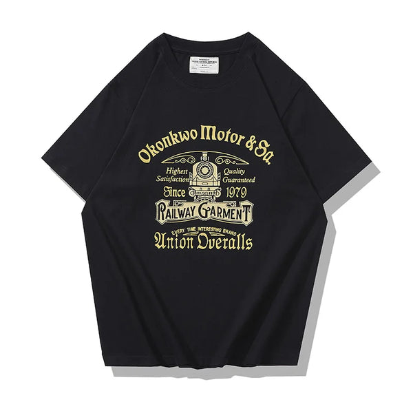 Y2k Oversized shirt – Summer Mens Short Sleeved Retro New 200G Locomotive Letter P