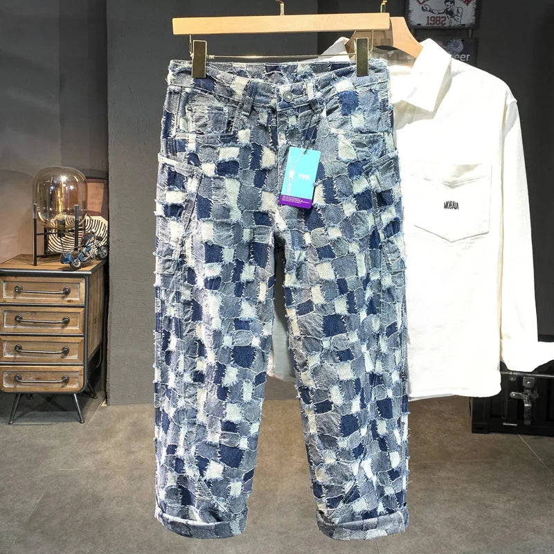 men distressed washed denim streetwear brand hip hop loose casual motorcycle cargo jeans pant cityboy y2k trousers unique cargo style 2436