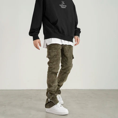 mens corduroy cargo pants new casual hip hop side pockets skinny trousers streetwear bottom zipper fashion slim fit pant joggers unique joggers style 4099