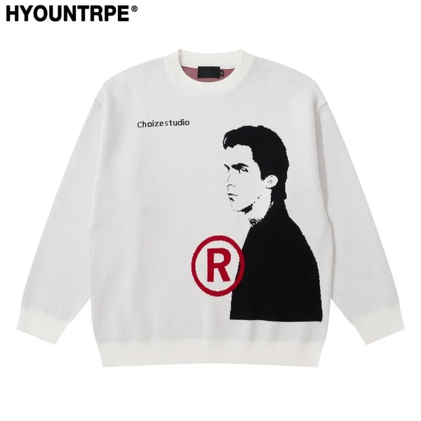 hip hop anime knitted oversized sweater mens autumn winter o neck long sleeve pullover streetwear new loose sweaters clothing - vintage look oversized hoodie, gothic aesthetic hoodie for winter, trendy hip hop fashion hoodie