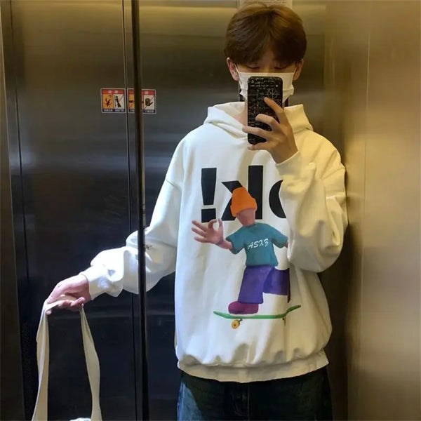 Trendy European American Ins Cartoon Fun Hooded Sweatshirts Men Women in Autumn and Winter Y2K Personalized Hot Couple Jackets