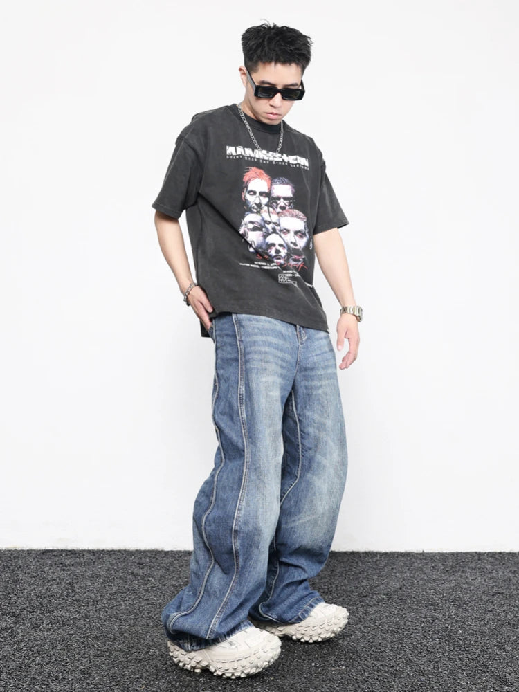 men high street twisted wave pants casual harajuku retro washed zipper straight trouser hip hop fashion streetwear baggy joggers urban active pants