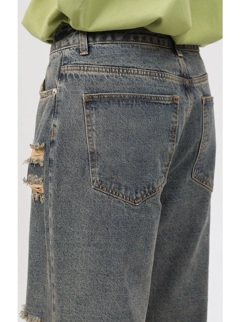 rainbowtouches 2022 men washed jeans vintage high street hole design fashion jeans popular loose straight hip hop long pants unique jeans style 4960