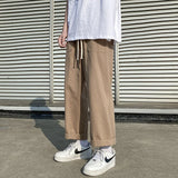 100 cotton pants men fashion khaki black casual pants men japanese streetwear loose straight wide leg pants mens trousers m 2xl menswear bottoms
