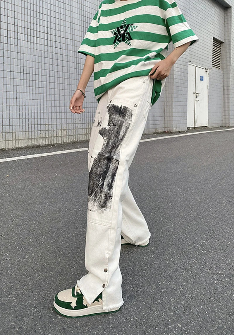 men punk denim pants y2k streetwear hip hop graffiti graphic print straight jeans pants fashion harajuku casual trousers grunge unique jeans style 3618