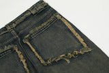 streetwear heavy craft washed distressed faded jeans flare slim straight tassel jeans for men and women raw edge denim pants unique jeans style 675