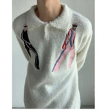 oversized knit pullover, fall/winter fashion, soft knit pullover with flame design, y2k fashion statement