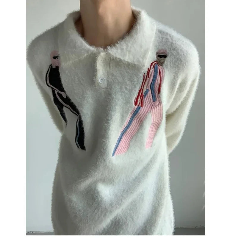 oversized knit pullover, fall/winter fashion, soft knit pullover with flame design, y2k fashion statement