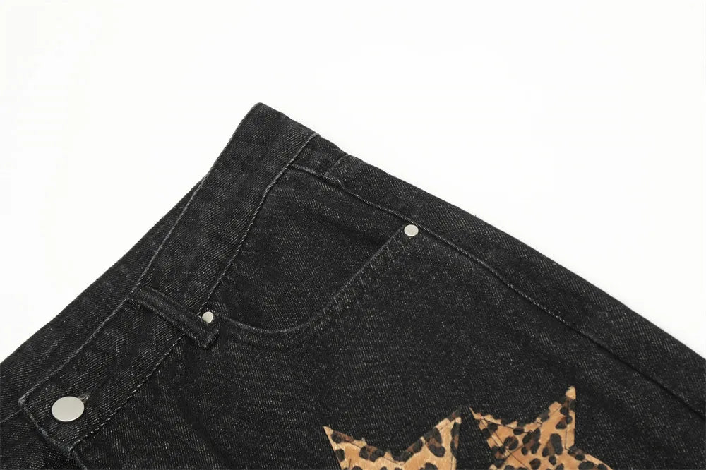black baggy jeans men star patchwork straight denim pants fashion jeans male streetwear hip hop y2k loose trousers unique jeans style 831