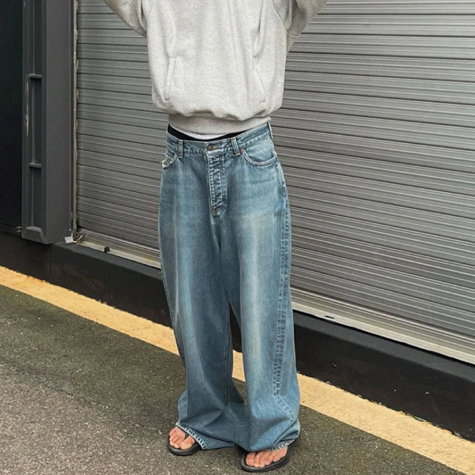 hi street blue jeans men loose wide leg denim pants vintage harajuku streetwear jeans trousers for male unique jeans style 1163