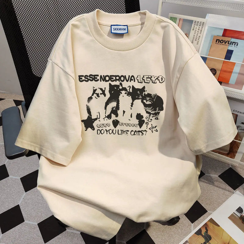 Harajuku Oversized shirt – 2024 Summer Men And Women Trendy Personalized Kitten Printed