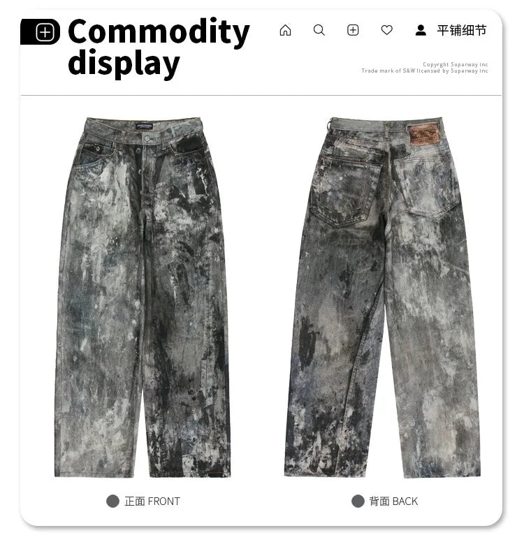 Autumn and winter 2024 new digital printed camo splash ink baggy jeans
