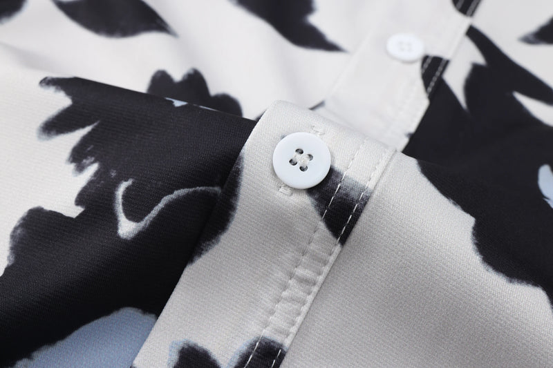Summer 24SS Vintage Retro Black Flower Direct Print High-Street Casual Beach Style Quality Cold Short Sleeve Shirt