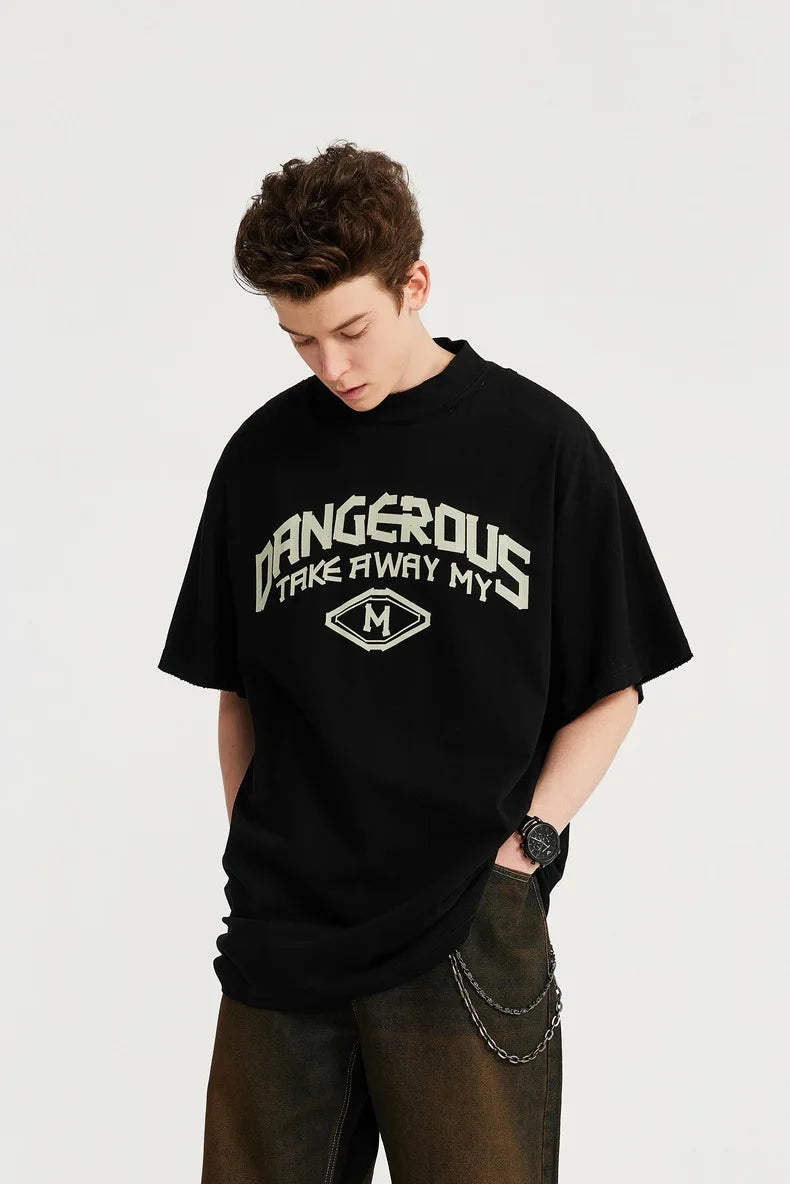 Harajuku Aesthetic piece – Japanese Loose Turtleneck Mens Printed Short Sleeved T Shirt