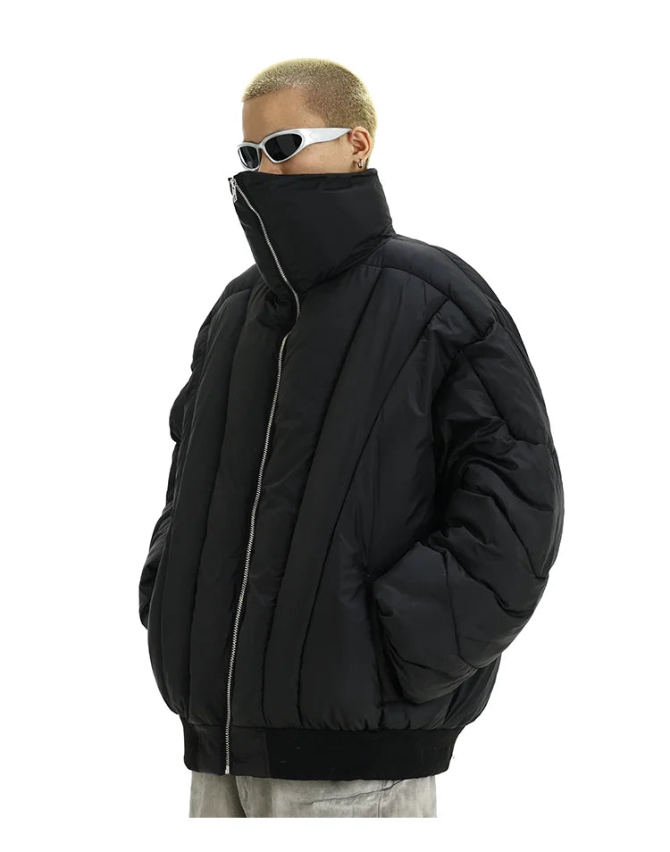 Mens Jacket Winter Parkas Streetwear Thicken Warm Solid Color Zipper Cotton Padded Bomber Jackets Harajuku Fashion Casual Coats