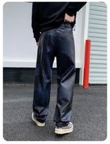 men streetwear fashion hip hop punk gothic vibe casual straight leather pant man y2k trousers motorcycle pants stage clothing unique default style 2413