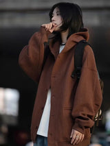 Korean Retro Y2K Waffle Hooded Jacket for Men and Women Ins Harajuku Style Casual Loose Couple Wear Cardigan Sweatshirt