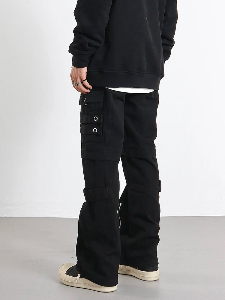 hip hip pants men bottom zipper cargo pants streetwear side pockets harajuku joggers unisex baggy loose straight cotton trousers sporty tapered joggers