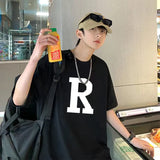 Trapwear Aesthetic piece – Korean Design Letter Pattern Short Sleeved T Shirt For Men A