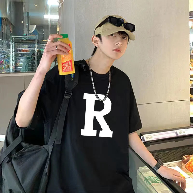 Trapwear Aesthetic piece – Korean Design Letter Pattern Short Sleeved T Shirt For Men A