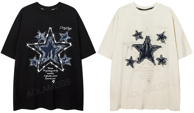 Trapwear Crying angel – Men Short Sleeve T Shirts Embroidery Star Patchwork Tees Str