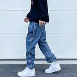 hip hop loose fit elastic waist pants patchwork paisley side bottoms ankle pants mens casual drewstring sportwear pants joggers sporty tapered joggers