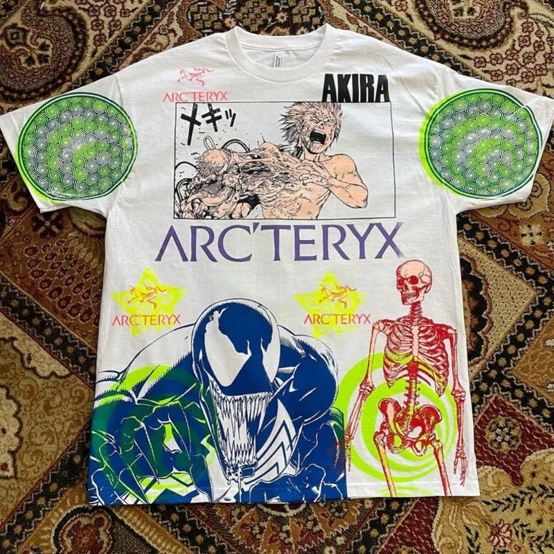 Anime Graphic tee – 2024 Summer American Retro Personalized Anime Print Oversize