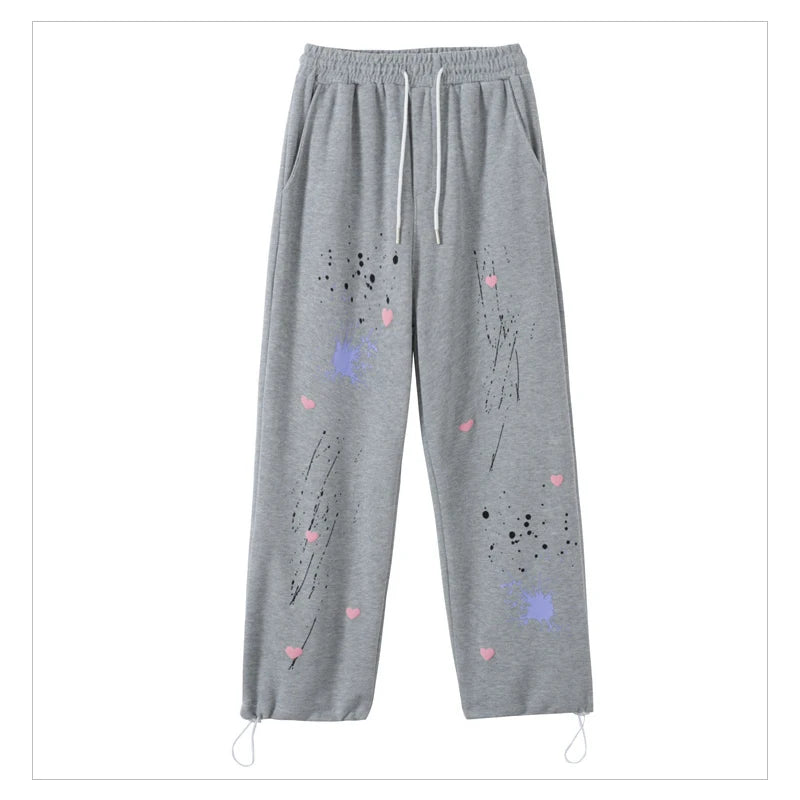 rainbowtouches 2022 unisex pants splash ink print high street drawstring loose casual pants mens straight fashion women pants unique default style 2692