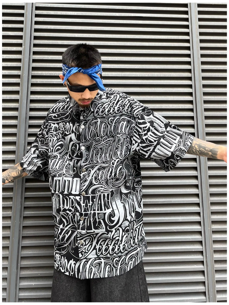 Hip Hop Shirt Streetwear Mens Hawaiian Shirts Harajuku Letters Printed New Summer Casual Beach Short Sleeve Loose Tops Shirts
