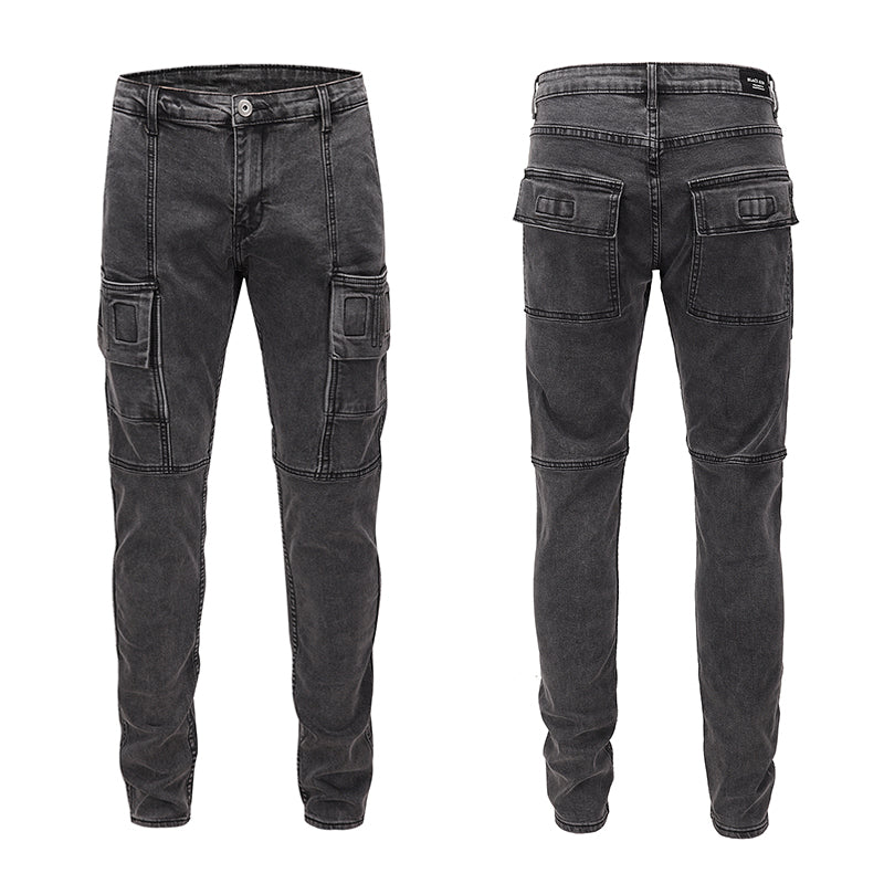 side pocket denim retro jeans mens biker zipper jean trousers hip hop fashion high street slim fit pants joggers y2k men s jeans unique joggers style 2947