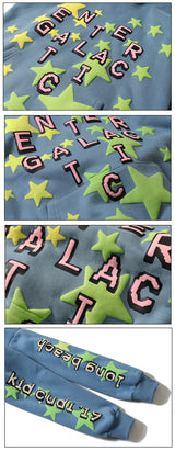 High Street Letter Foam Stars Print Mens And Womens Fleece Hoodie Retr