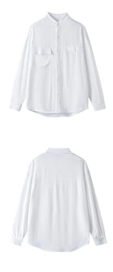 Men Loose Casual Streetwear Fashion Stand Collar Long Sleeve Black White Oversize Shirt Couple Plus Size Shirts Blouses